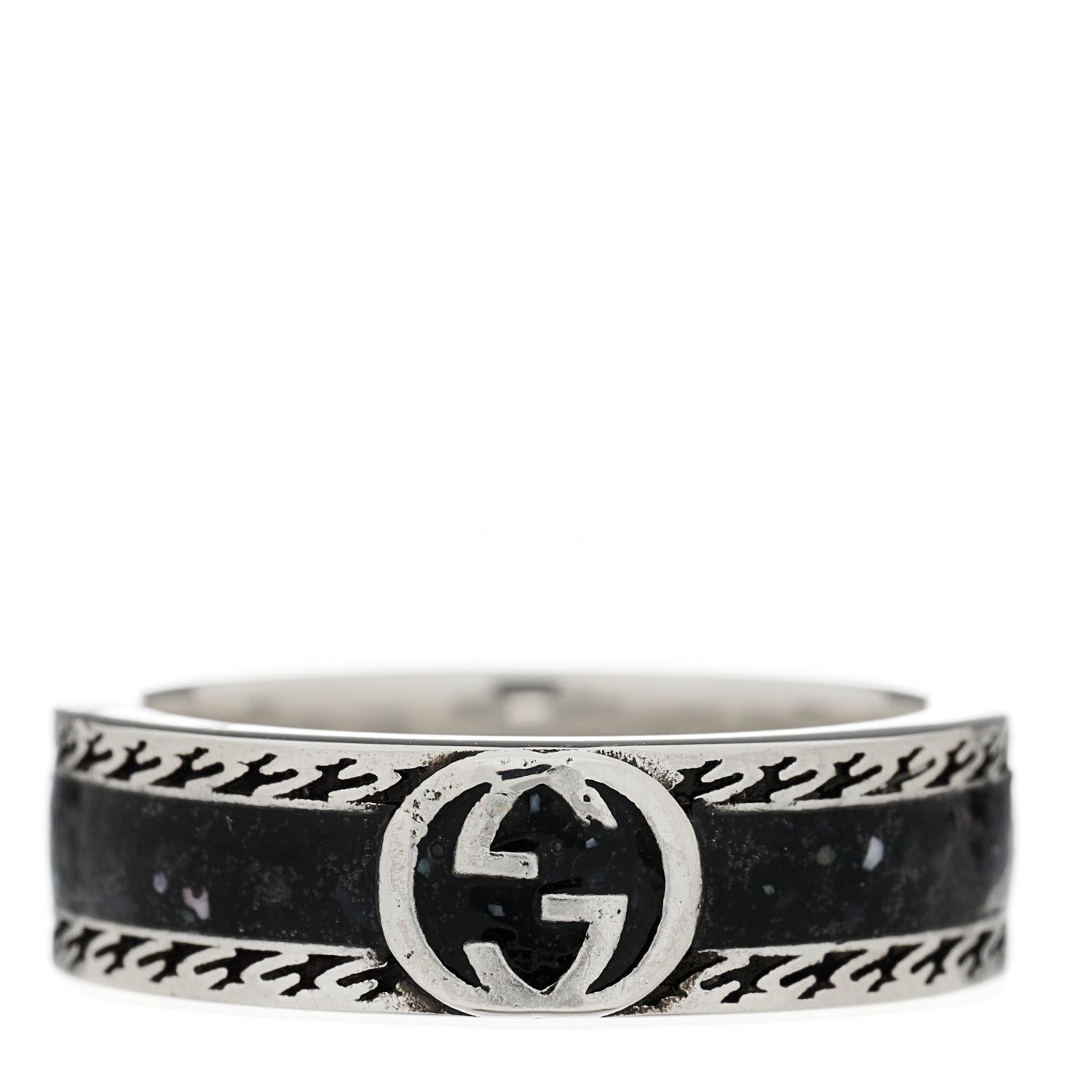 Gucci Sterling Silver Enamel Interlocking G Band Ring 54 7 1 of 6
