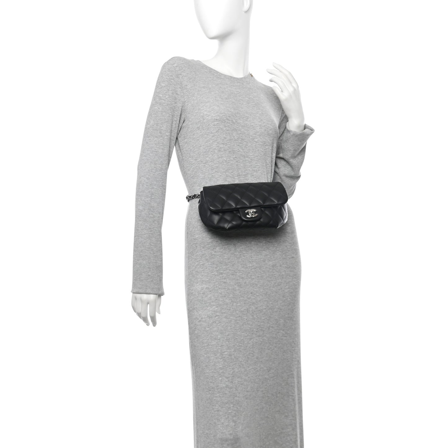 Calfskin Quilted CC Uniform Flap Belt Bag Black