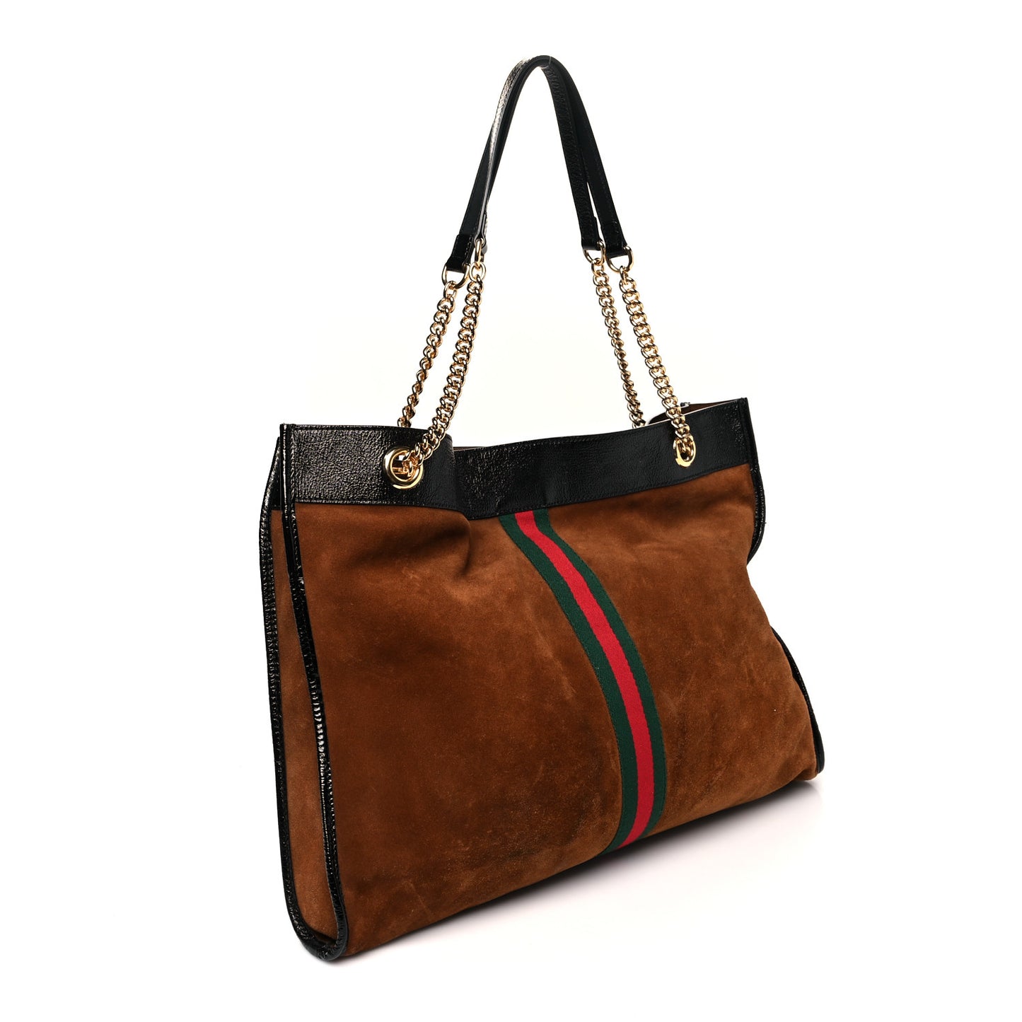 Suede Patent Large Rajah Chain Tote Nocciola Black