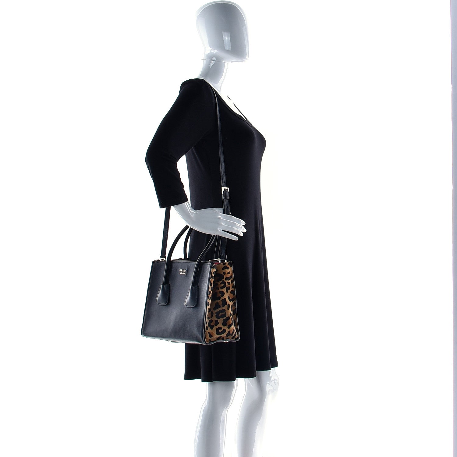 Prada City Glace Cavallino Twin Pocket Tote Black Miele 2 of 11