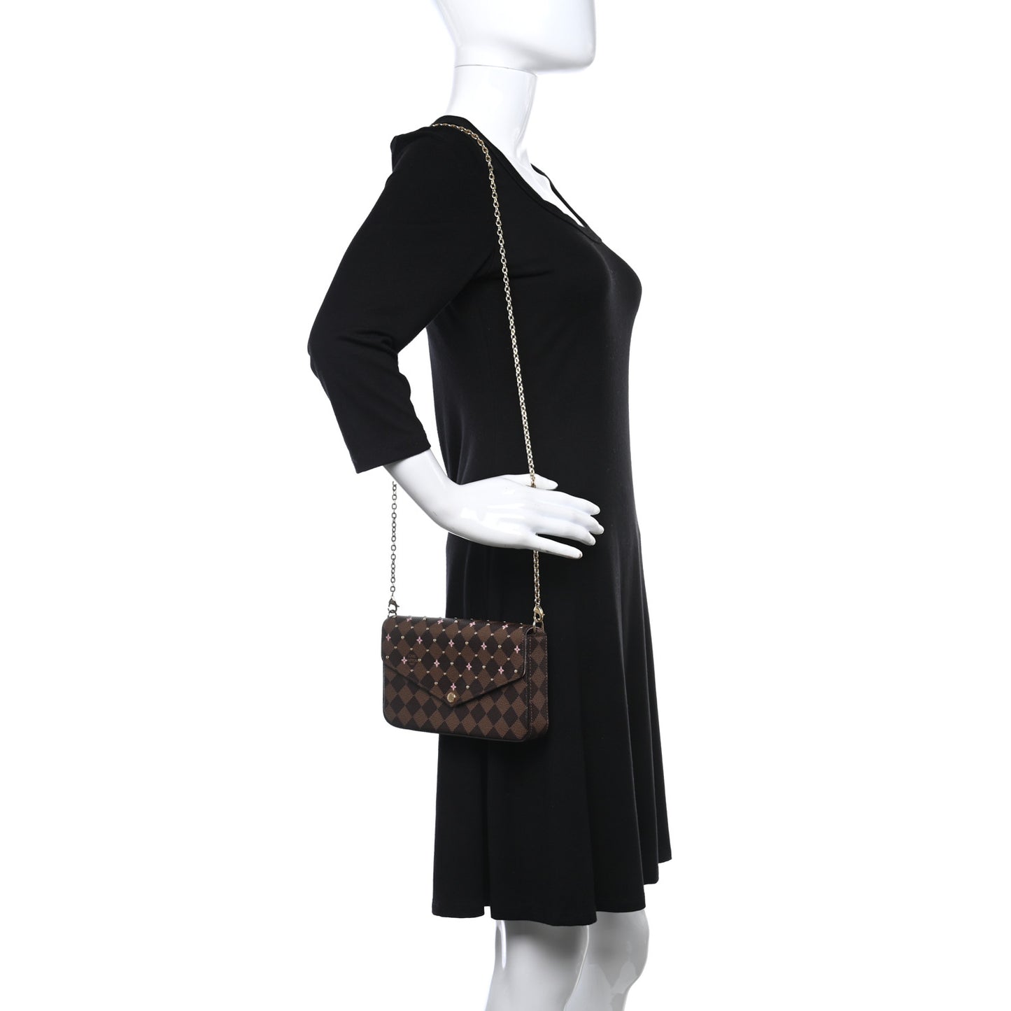 Damier Ebene Studded Pochette Felicie Chain Wallet