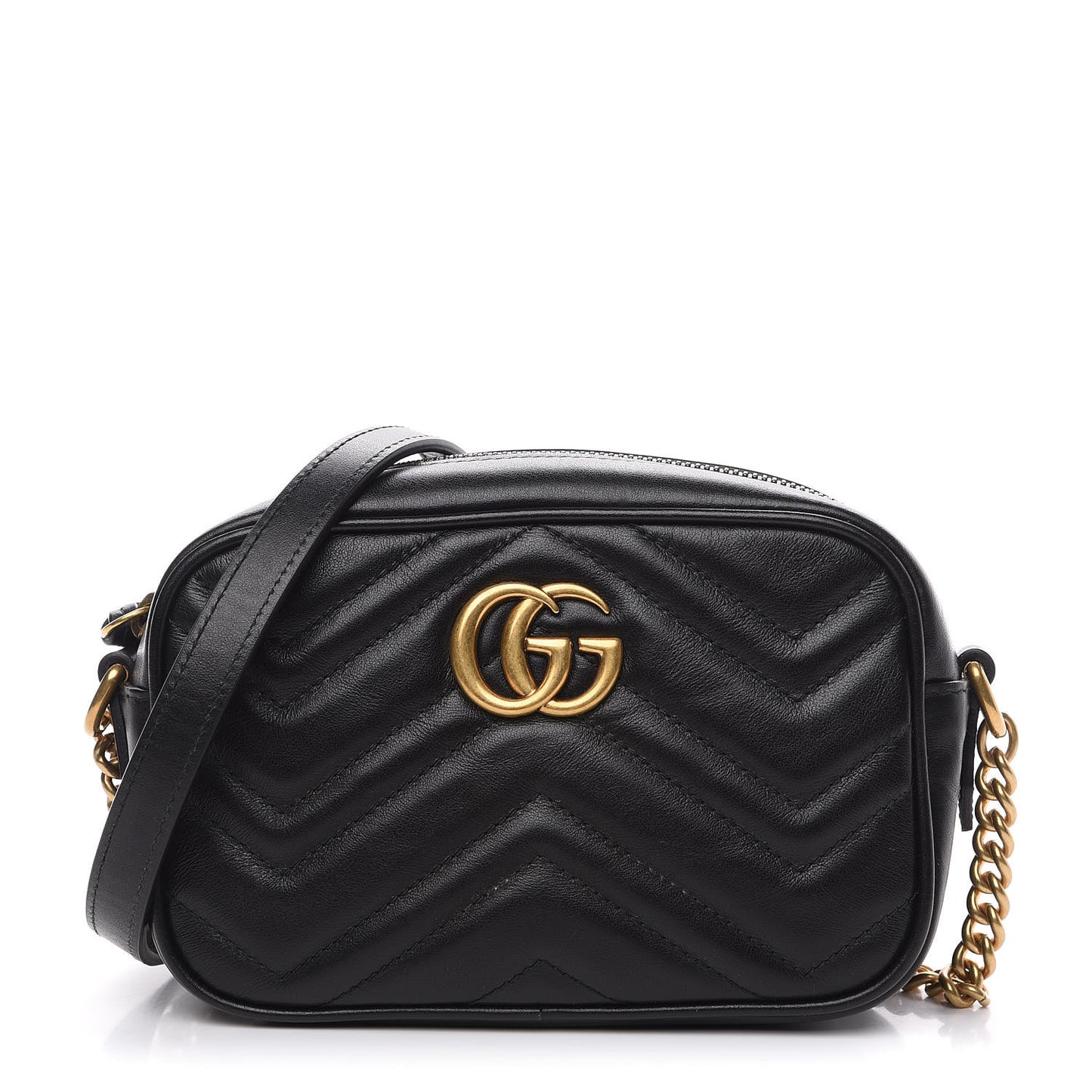 Calfskin Matelasse Mini GG Marmont Chain Shoulder Bag Black