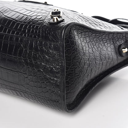 Balenciaga Calfskin Crocodile Embossed Classic Hardware City Black 6 of 9