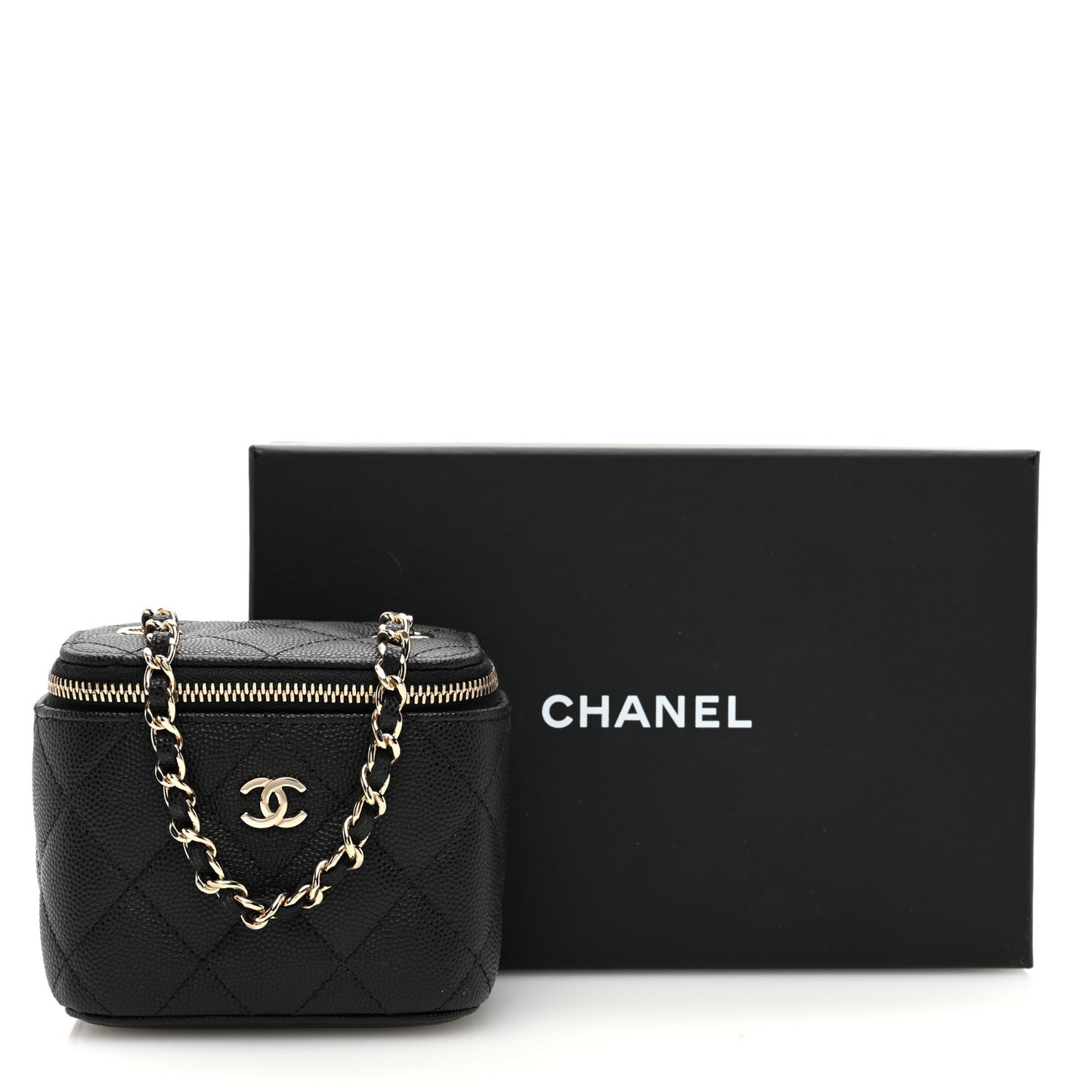 Caviar Quilted Mini Vanity Case With Chain Black