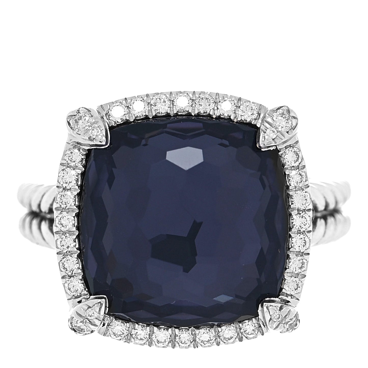Sterling Silver Diamond Black Orchid 14mm Chatelaine Pave Bezel Ring 57 8