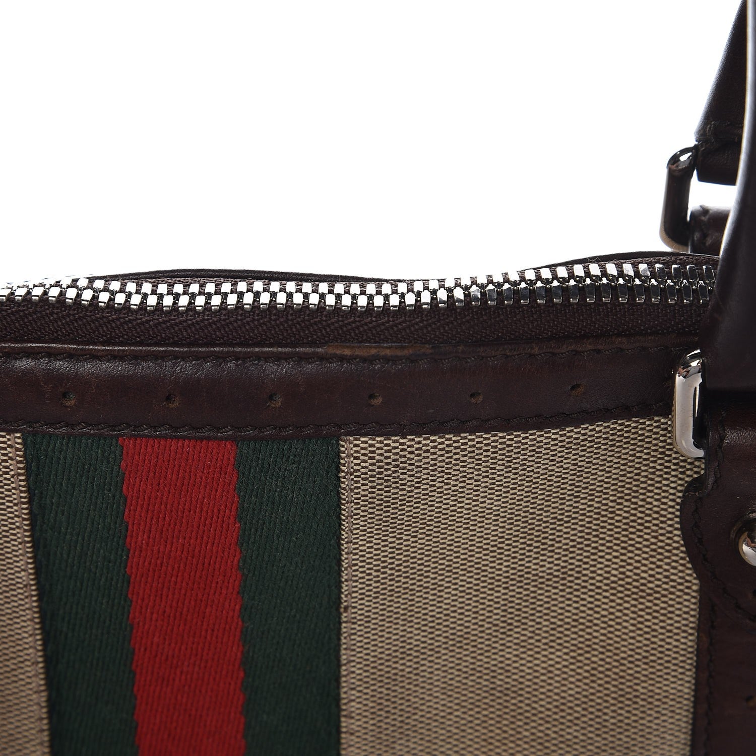 Gucci Canvas Calfskin Web GG Reins Zip Up Tote Bag Tan Brown 11 of 12