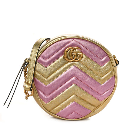 Gucci Metallic Nappa Matelasse Heart Mini GG Marmont Round Shoulder Bag Oro Vecchio Rosa 1 of 9