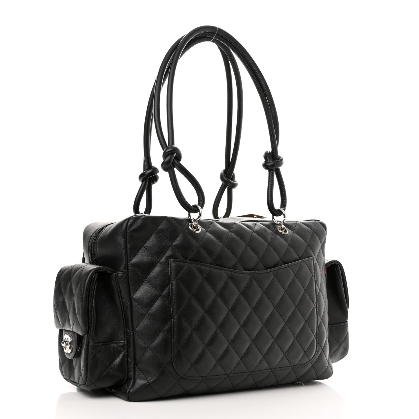 Calfskin Quilted Large Cambon Multipocket Reporter Black