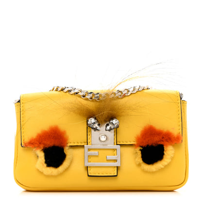 Fendi Nappa Rabbit Fox Fur Micro Buggie Baguette Sunflower 1 of 6