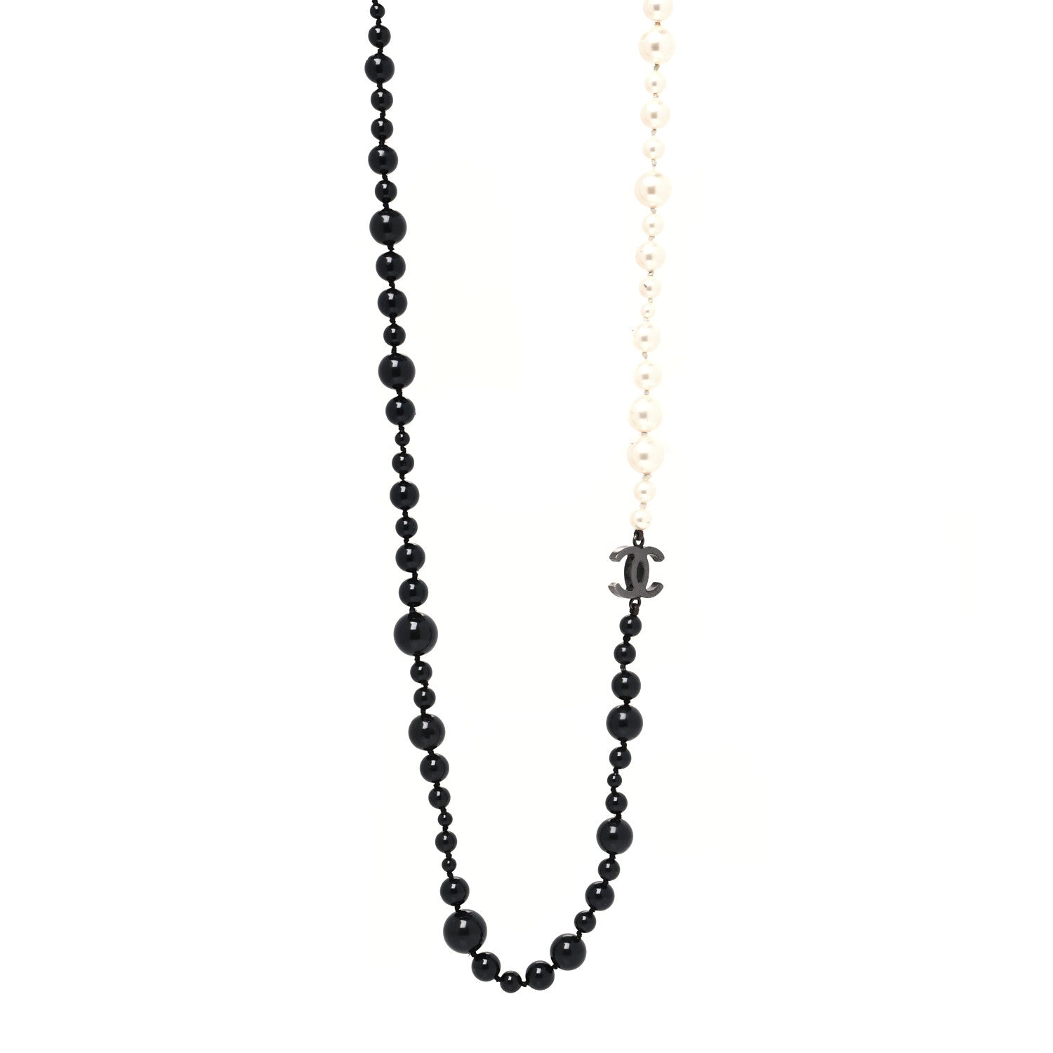 Chanel Pearl Beaded CC Long Necklace Black White 1 of 6