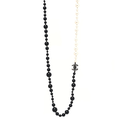 Chanel Pearl Beaded CC Long Necklace Black White 1 of 6