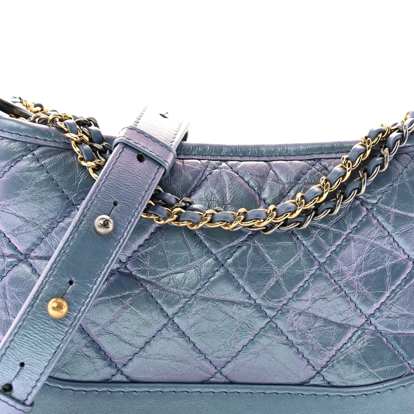 Iridescent Aged Calfskin Quilted Small Gabrielle Hobo Blue