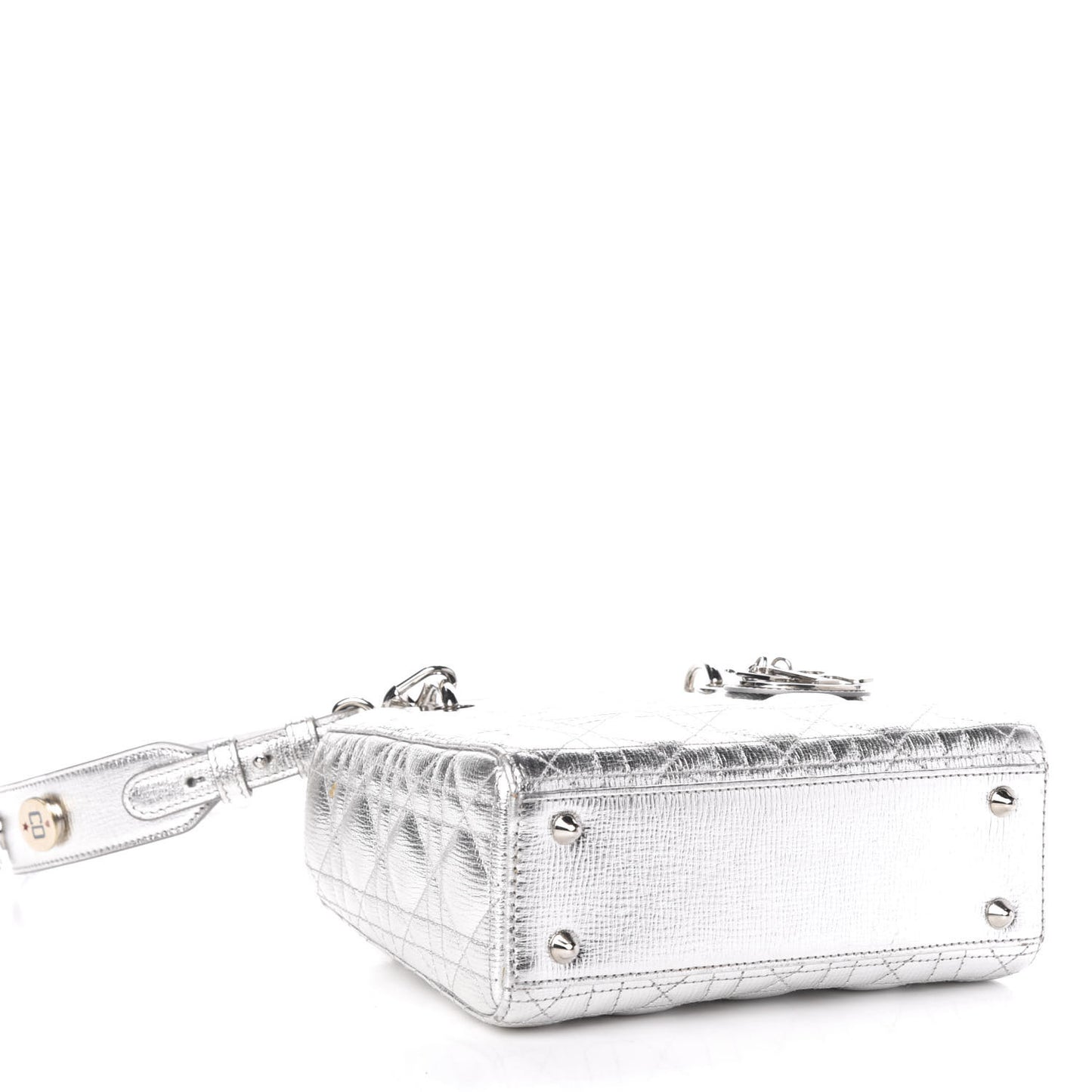 Metallic Grained Calfskin Cannage Small Lucky Badges My Lady Dior Silver