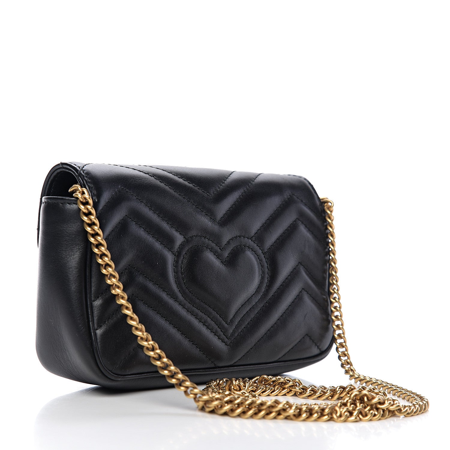 Gucci Calfskin Matelasse Super Mini GG Marmont Shoulder Bag Black 2 of 9