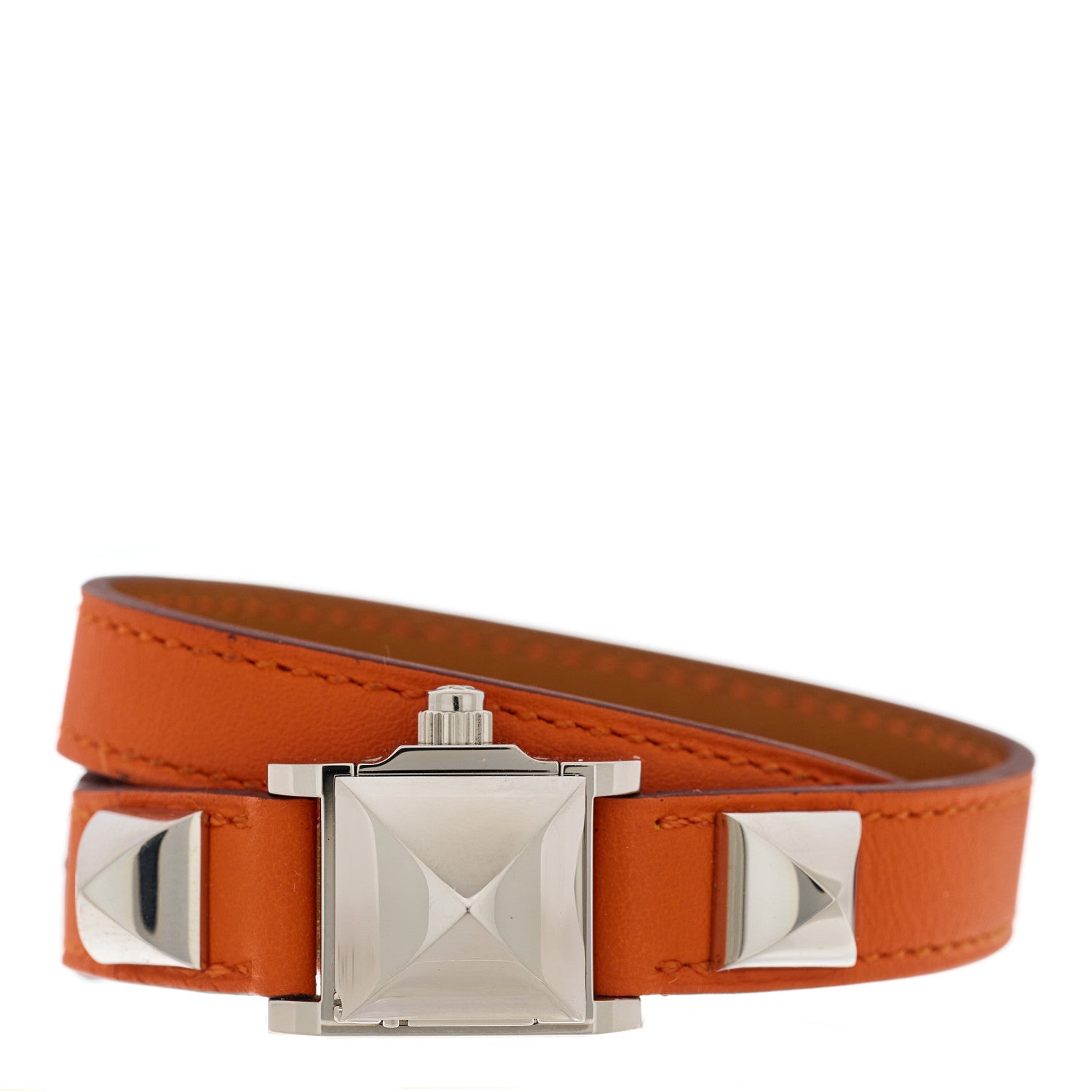 Hermes Stainless Steel Swift 16mm Medor Double Tour Quartz Watch Orange 3 of 6