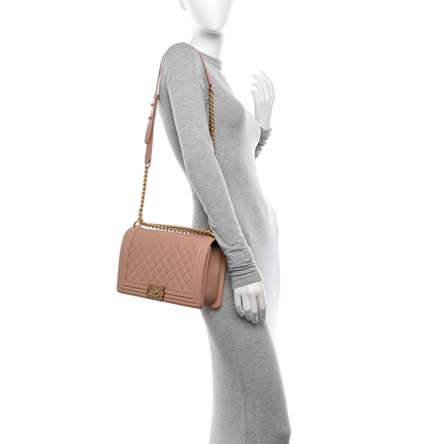 Caviar Quilted New Medium Boy Flap Beige