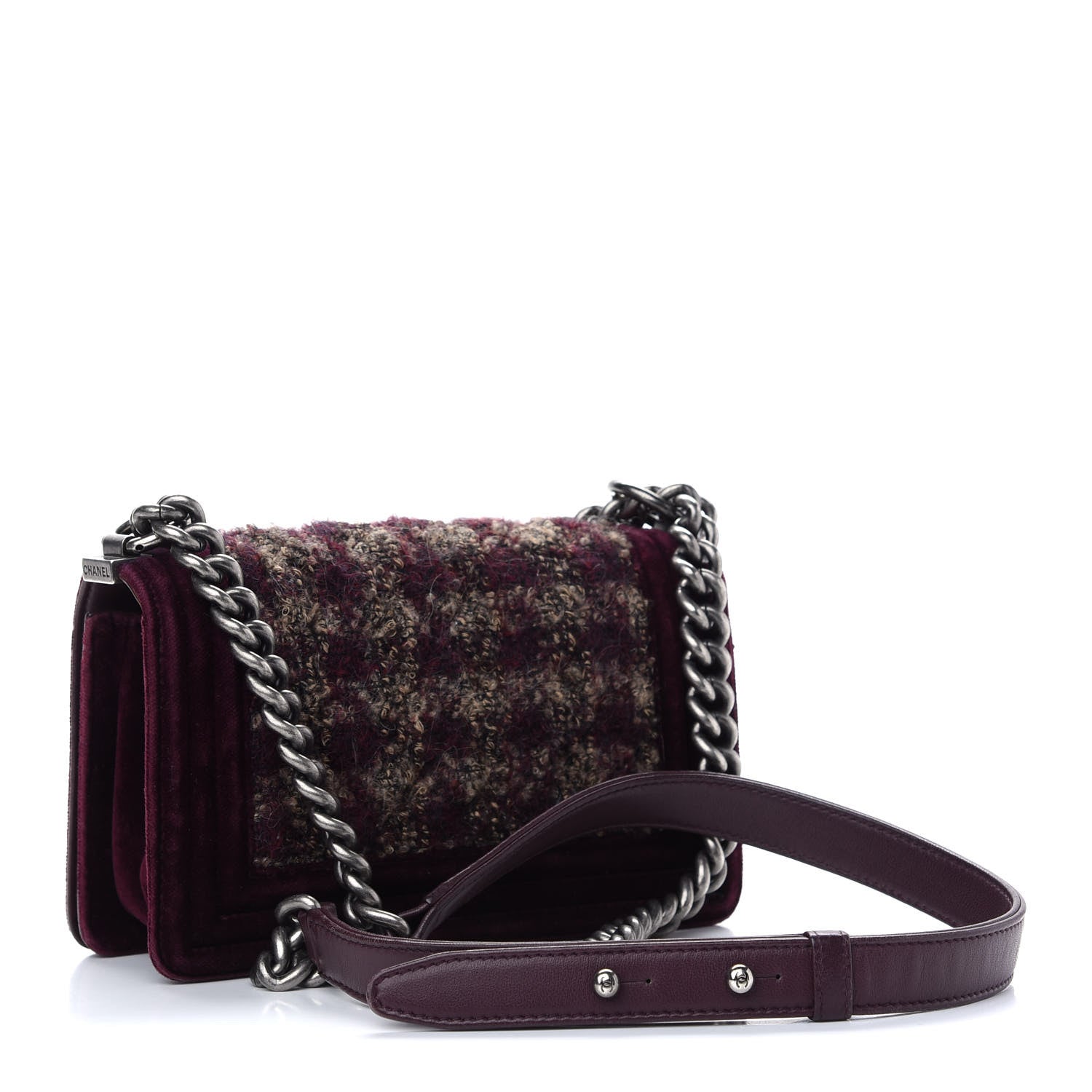 Chanel Tweed Velvet Quilted Small Boy Flap Burgundy 3 of 11