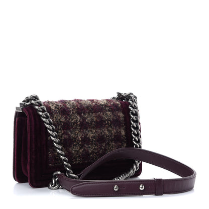 Chanel Tweed Velvet Quilted Small Boy Flap Burgundy 3 of 11