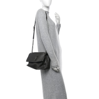 Saint Laurent Calfskin Crocodile Embossed Medium West Hollywood Monogram Fold-Over Grey 2 of 12