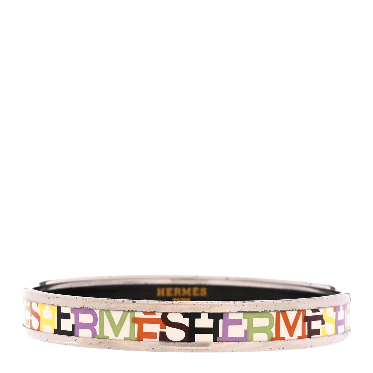 Hermes Enamel Printed Narrow Capitales Bracelet 65 White Multicolor 1 of 5