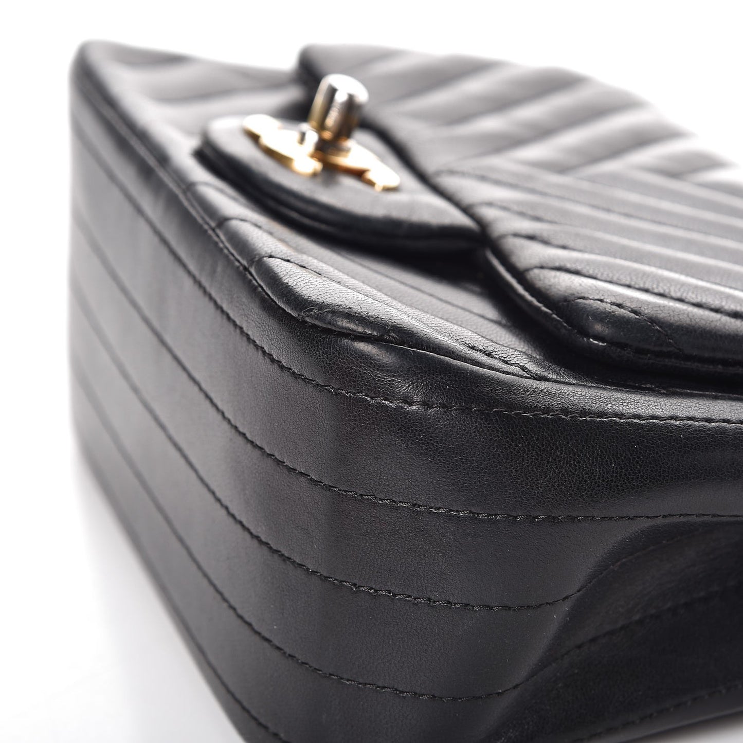 Lambskin Chevron Quilted Mini Square Flap Black