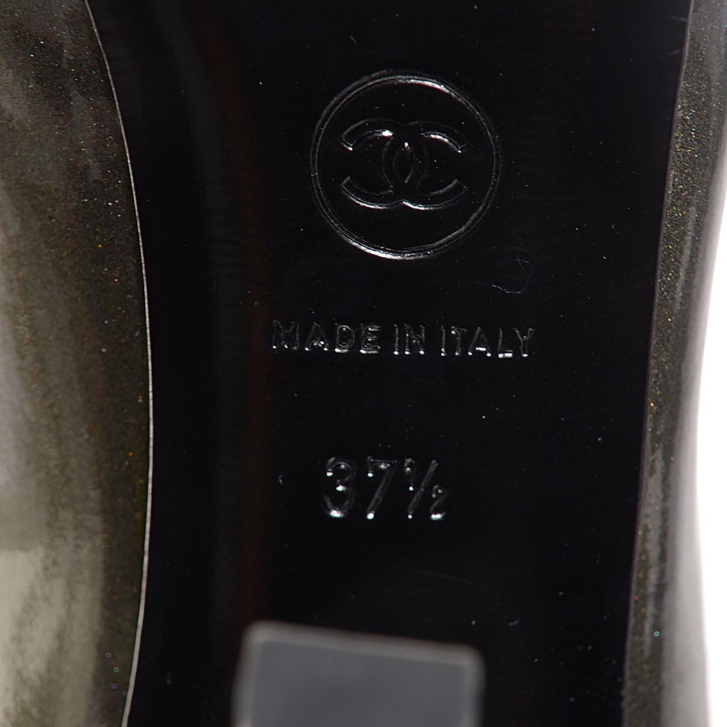 Chanel Patent Calfskin Cap Toe CC Pumps 37.5 Dark Silver 6 of 7