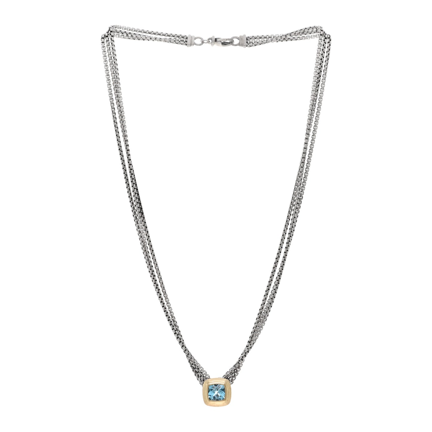 Sterling Silver 18K Yellow Gold Blue Topaz Albion Multi-Strand Pendant Necklace