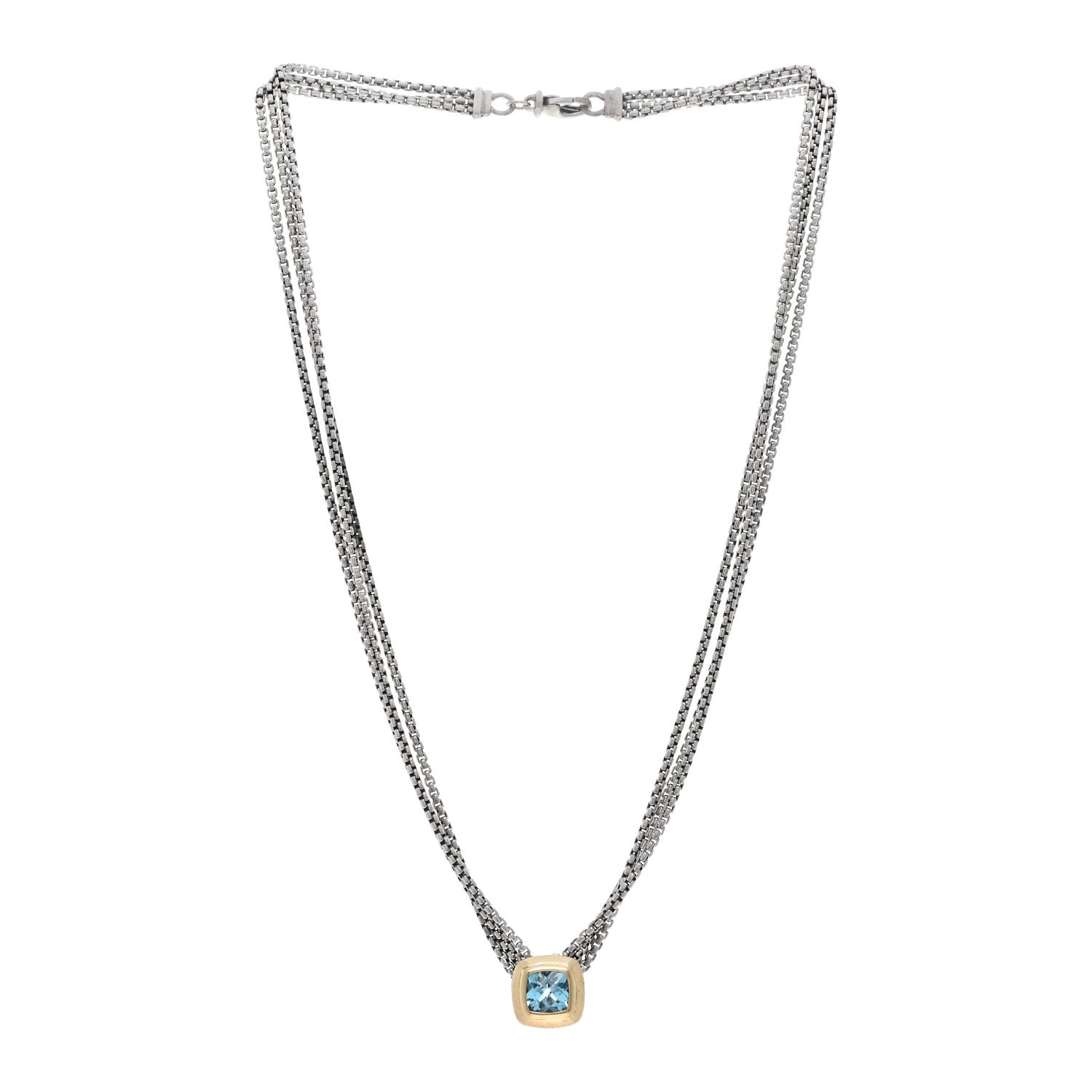 David Yurman Sterling Silver 18K Yellow Gold Blue Topaz Albion Multi-Strand Pendant Necklace 3 of 4