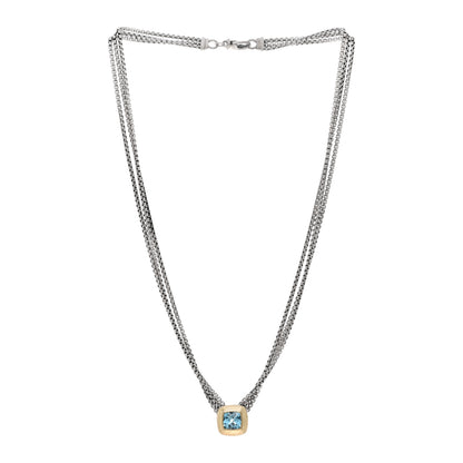 David Yurman Sterling Silver 18K Yellow Gold Blue Topaz Albion Multi-Strand Pendant Necklace 3 of 4