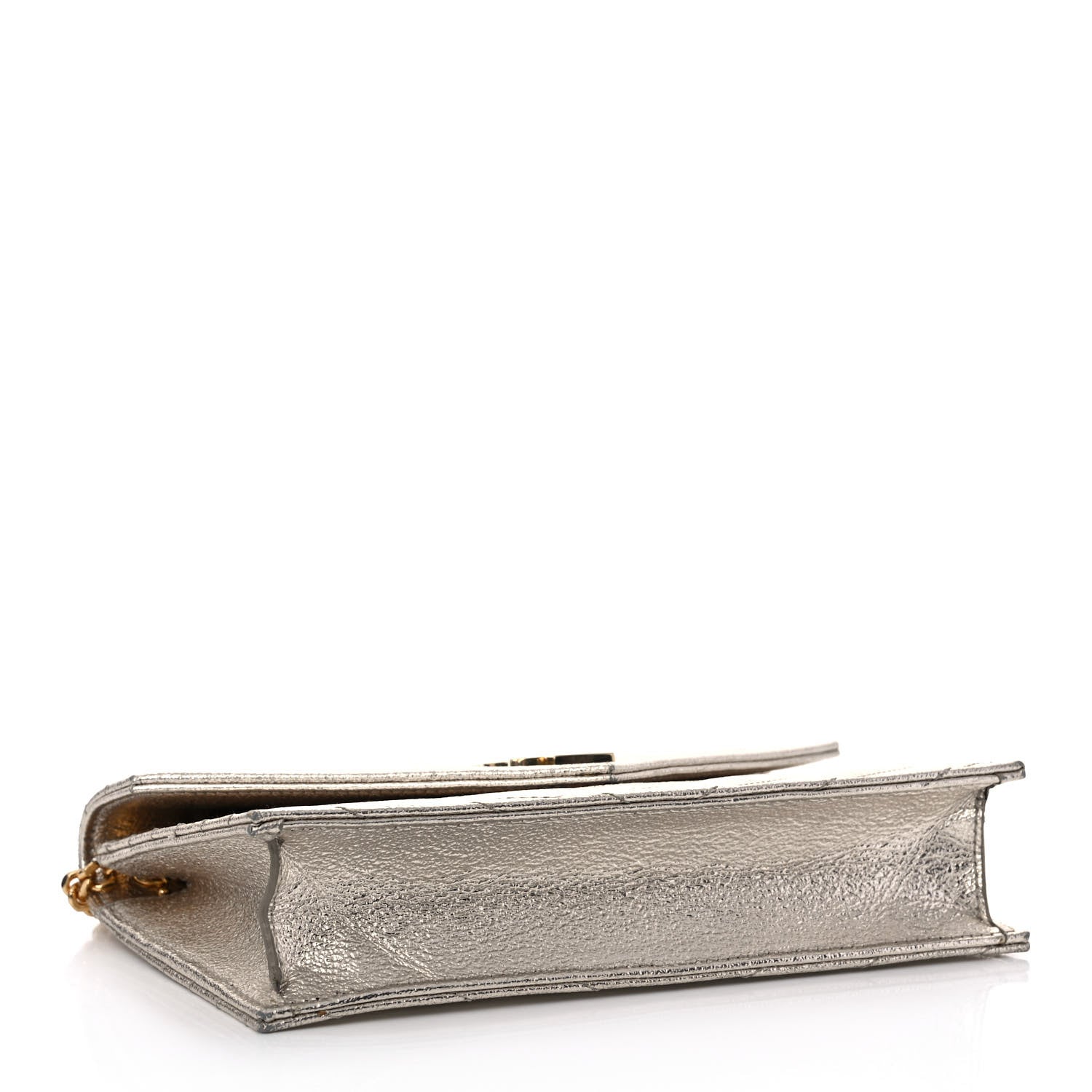 Saint Laurent Metallic Crackled Calfskin Matelasse Chevron Monogram Envelope Chain Wallet Gold 3 of 11