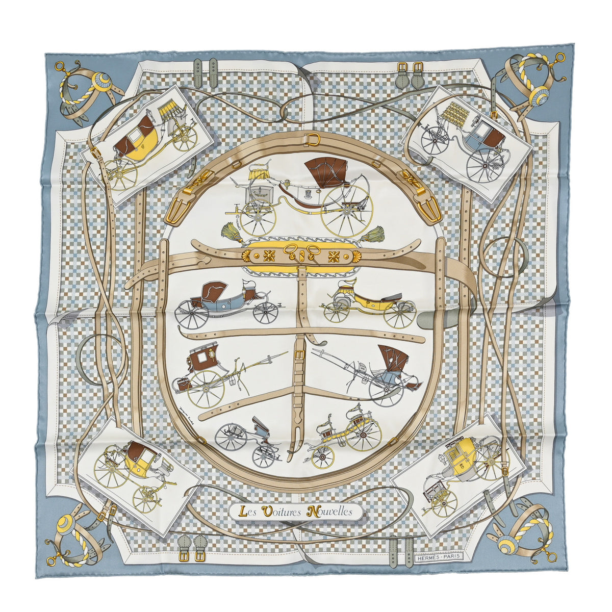 Silk Les Voitures Nouvelles Scarf 70 Blue Pale White