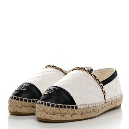 Chanel Lambskin Grosgrain Quilted CC Chain Espadrilles 36 White Black 3 of 9