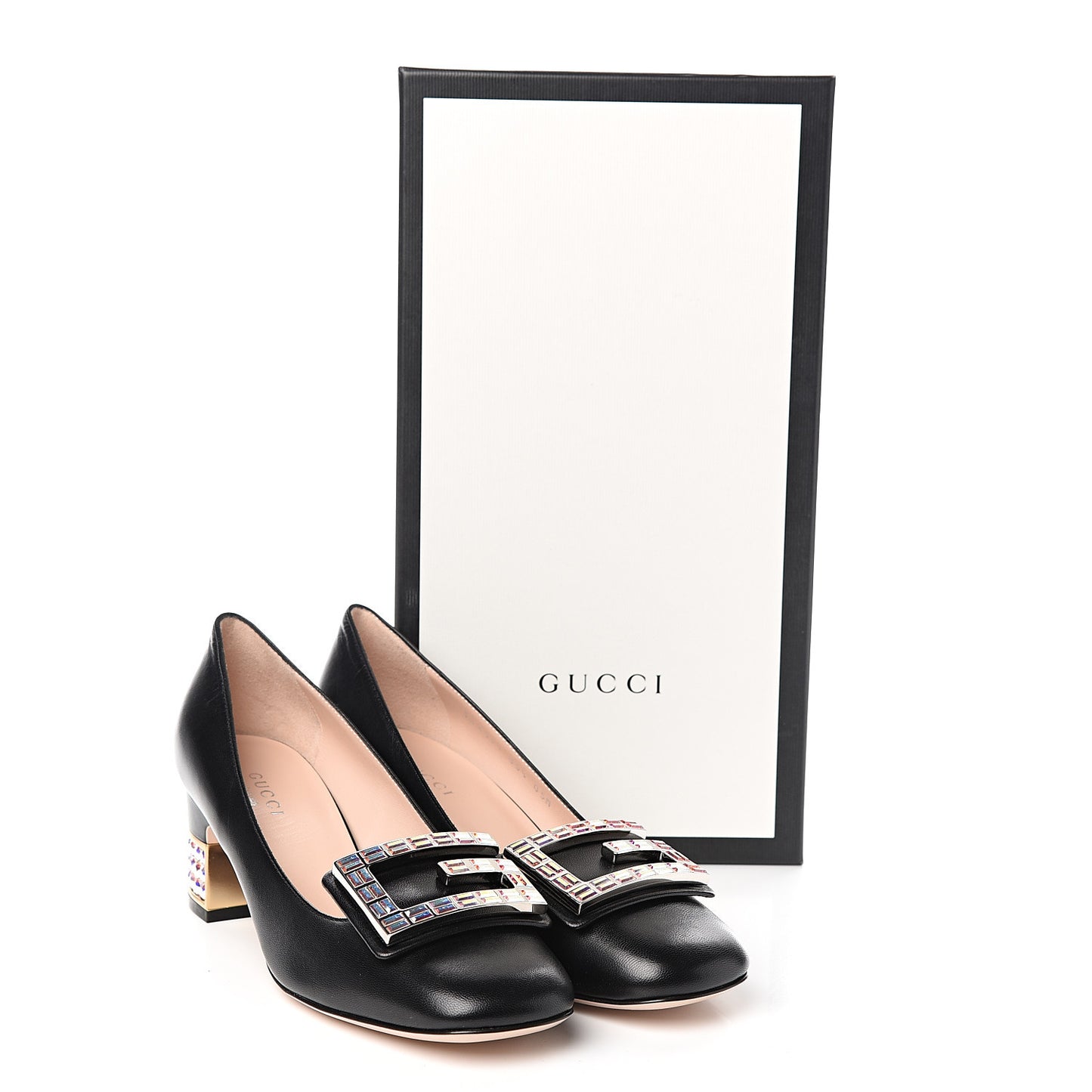 Malaga Kid Crystal Square G Madelyn Mid Heel Loafer Pumps 35.5 Black