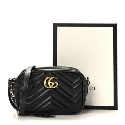 Gucci Calfskin Matelasse Mini GG Marmont Chain Shoulder Bag Black 10 of 10