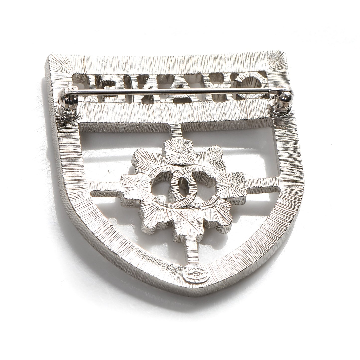 Swarovski Baguette Crystal CC Shield Brooch Silver