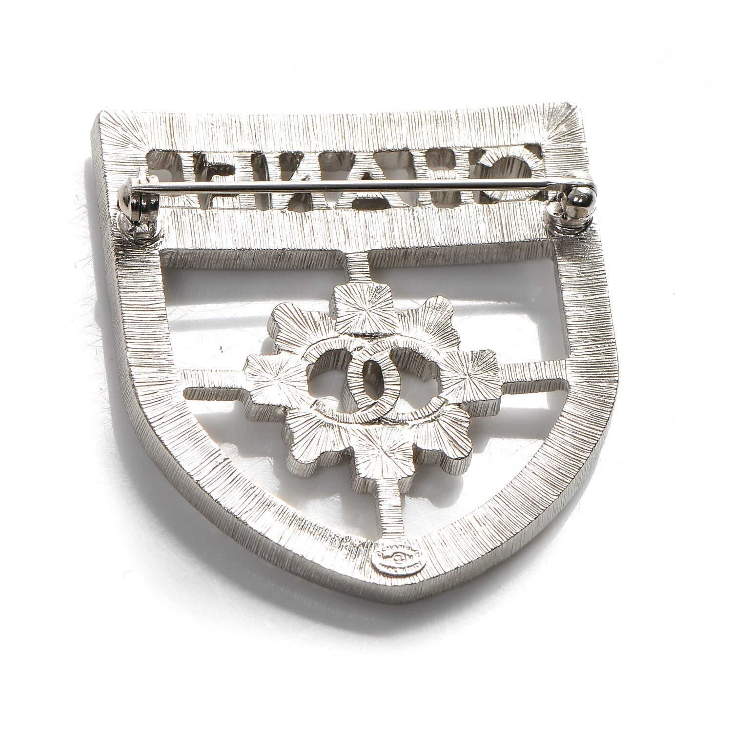 Chanel Swarovski Baguette Crystal CC Shield Brooch Silver 3 of 4