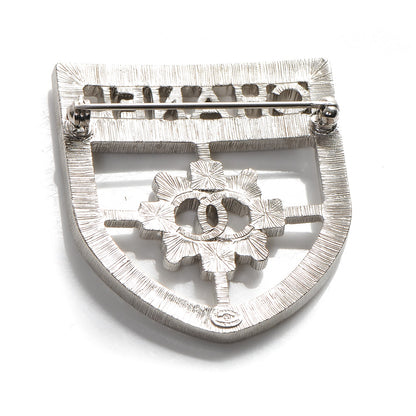 Chanel Swarovski Baguette Crystal CC Shield Brooch Silver 3 of 4