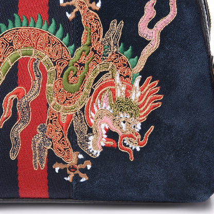 Gucci Suede Patent Dragon Embroidered Small Ophidia Dome Shoulder Bag Blue Multicolor Black 10 of 11