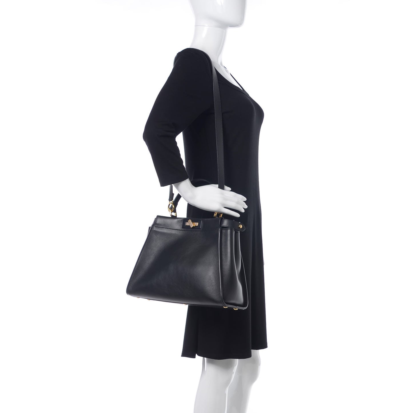 Vitello Seta Shiny Nappa Medium Peekaboo Iconic Satchel Black