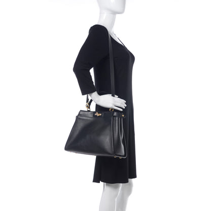 Fendi Vitello Seta Shiny Nappa Medium Peekaboo Iconic Satchel Black 2 of 10