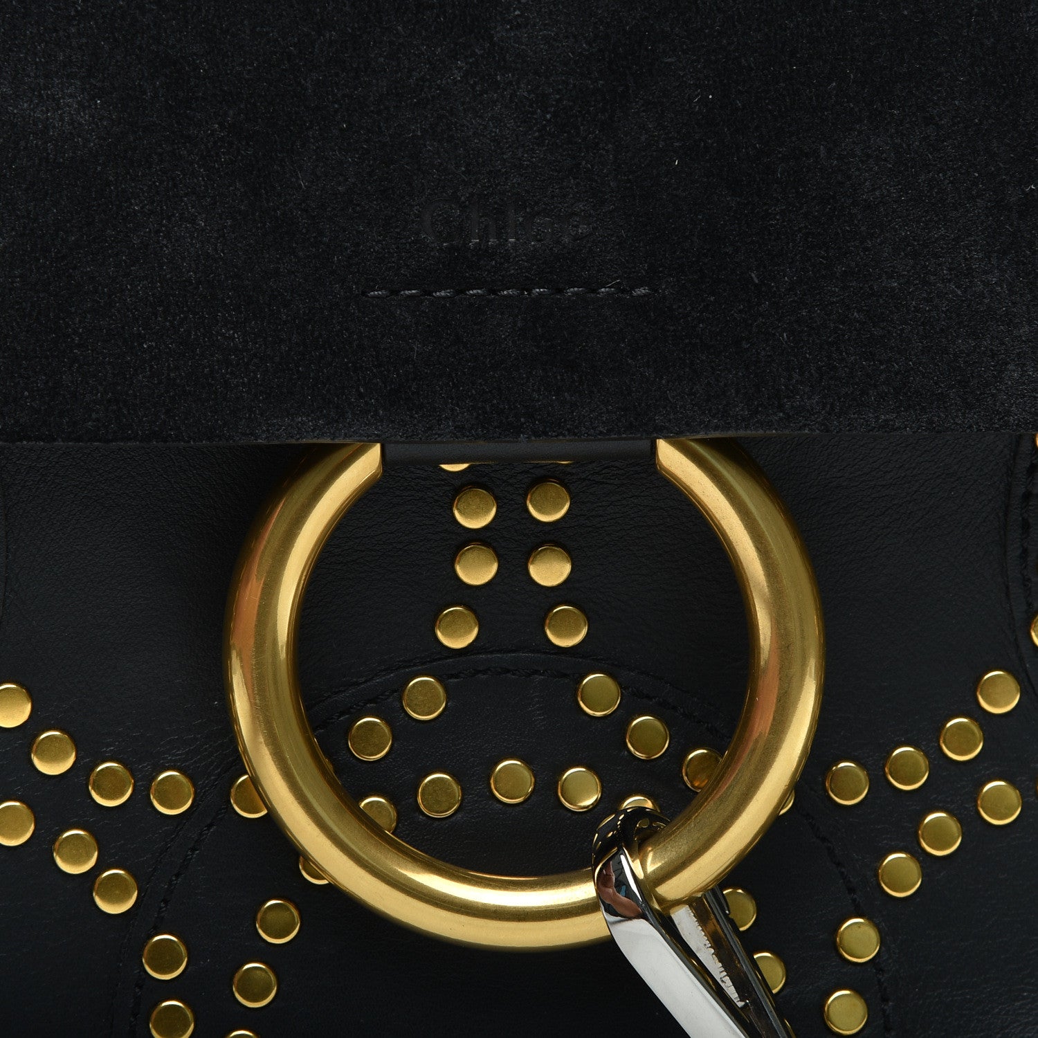 Chloe Calfskin Suede Studded Medium Faye Shoulder Bag Black 9 of 9