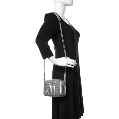 Prada Metallic Nappa Impunture Diagramme Crossbody Cromo 2 of 13