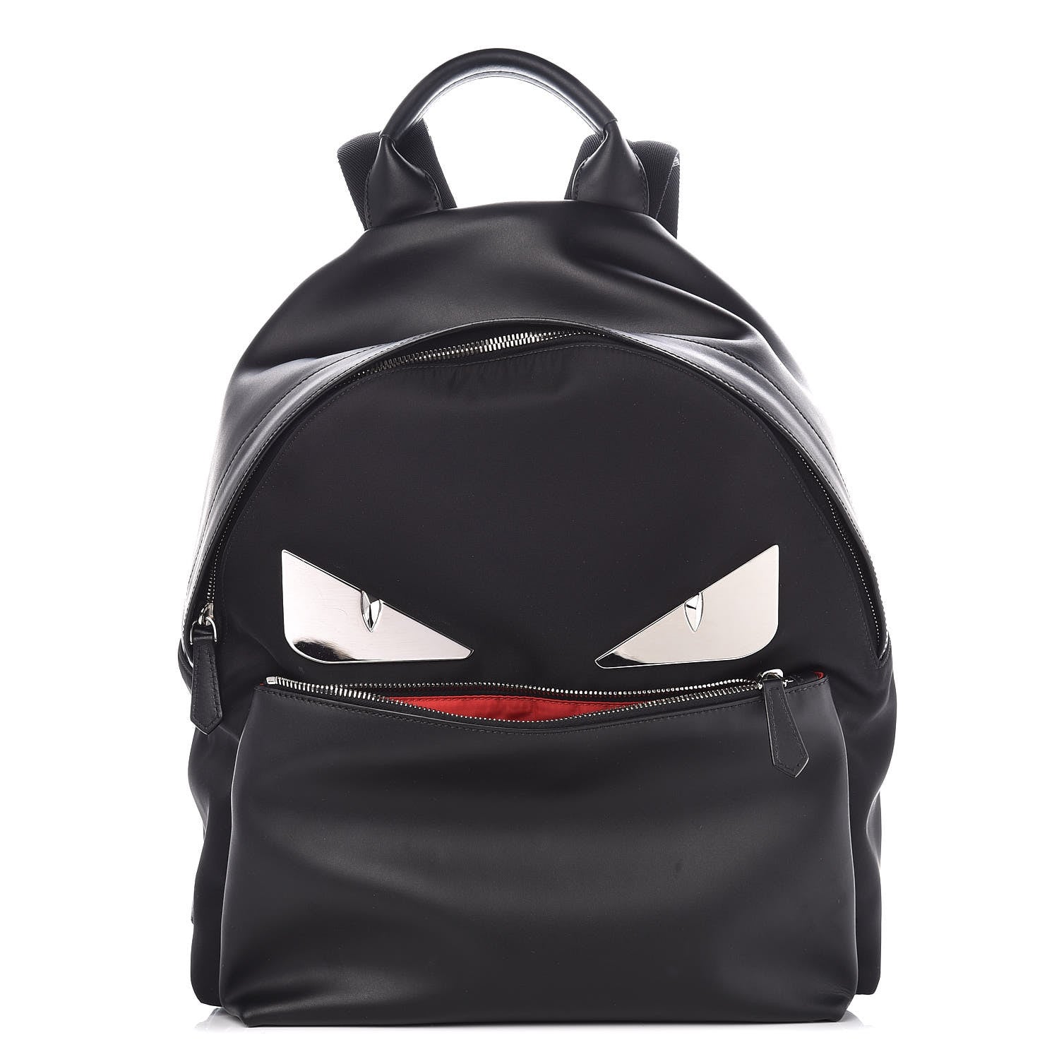 Fendi Nylon Vitello Liberty Metal Monster Eyes Rounded Backpack Black 1 of 9
