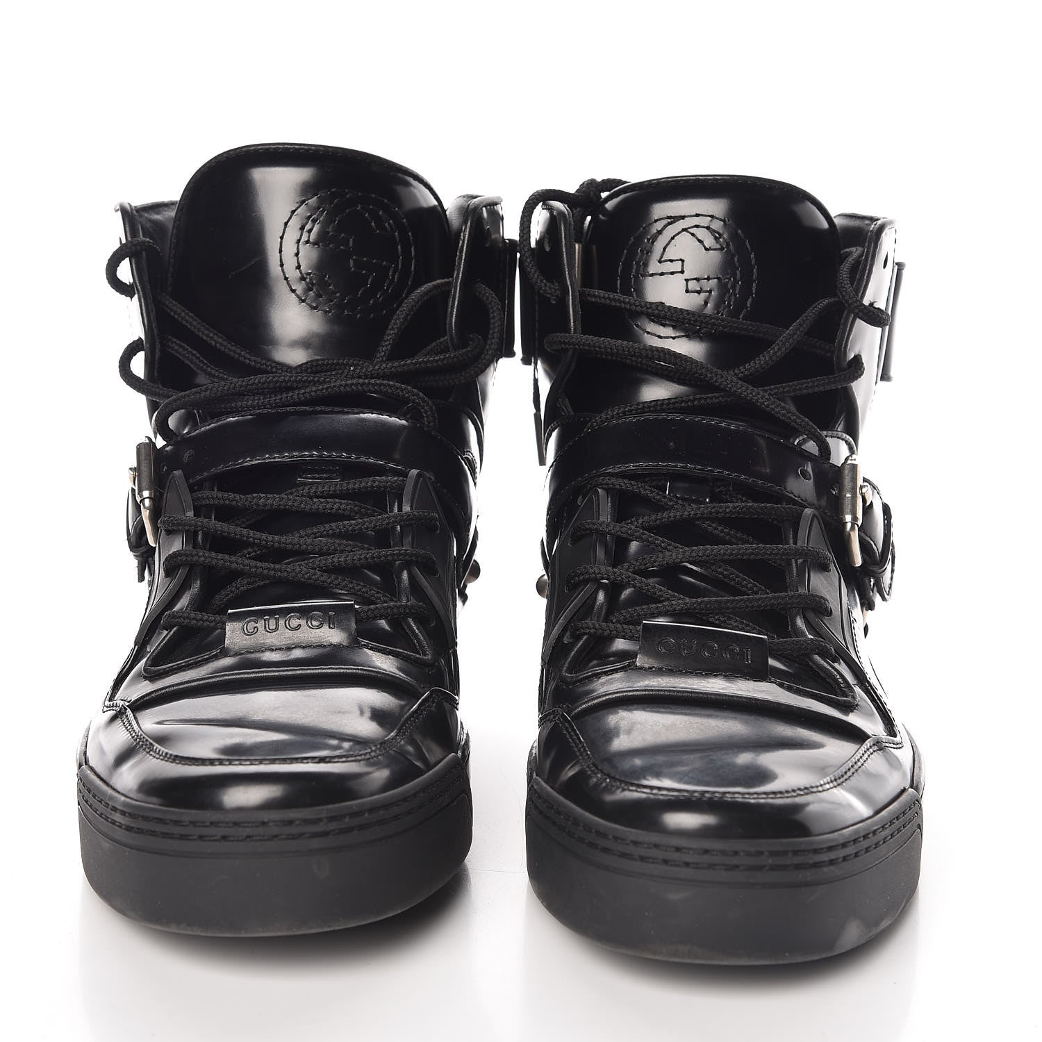 Gucci Calfskin Mens Horsebit High Top Spur Sneakers 7.5 Black 2 of 10