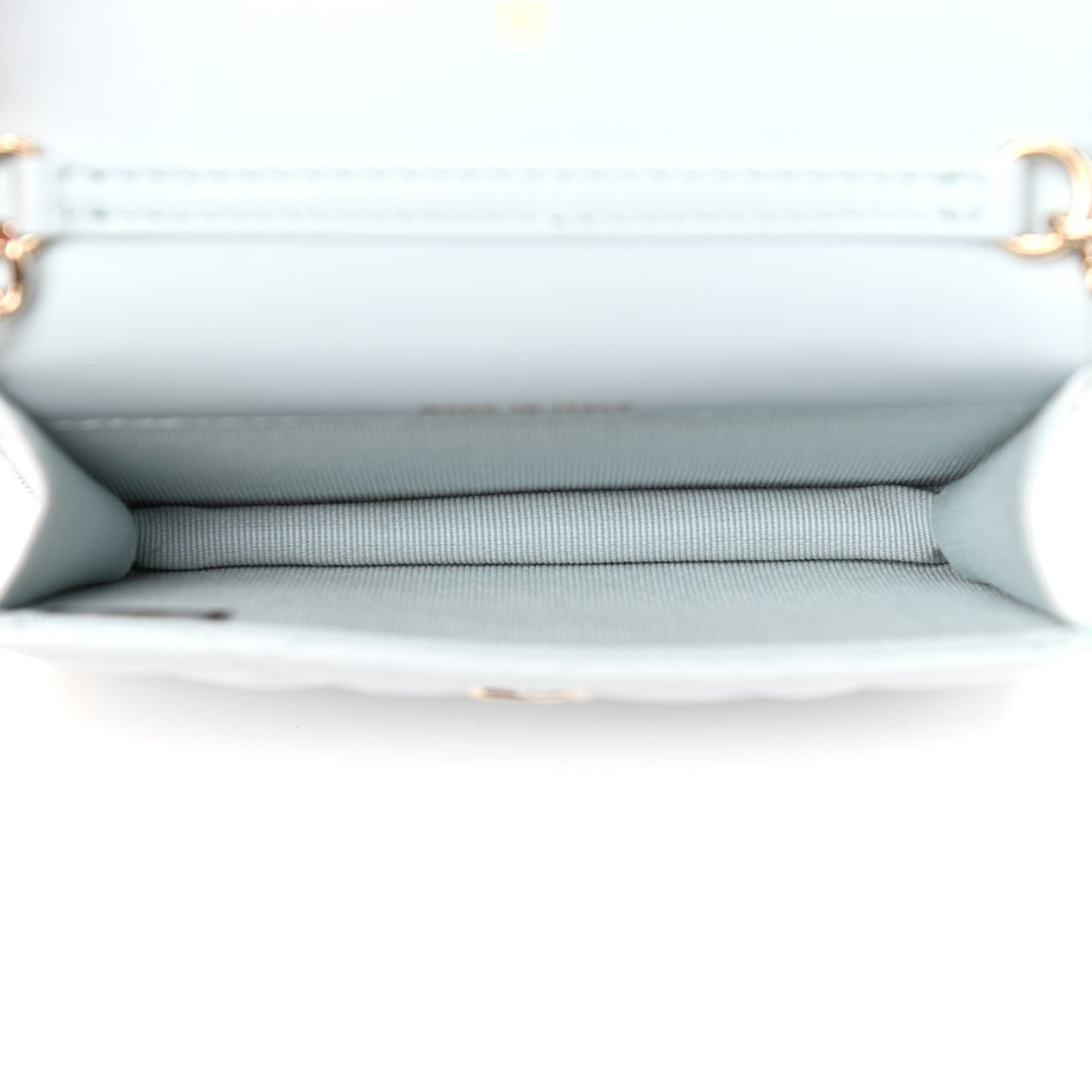 Calfskin Quilted Maxi Pearls Card Holder Flap With Chain Light Blue