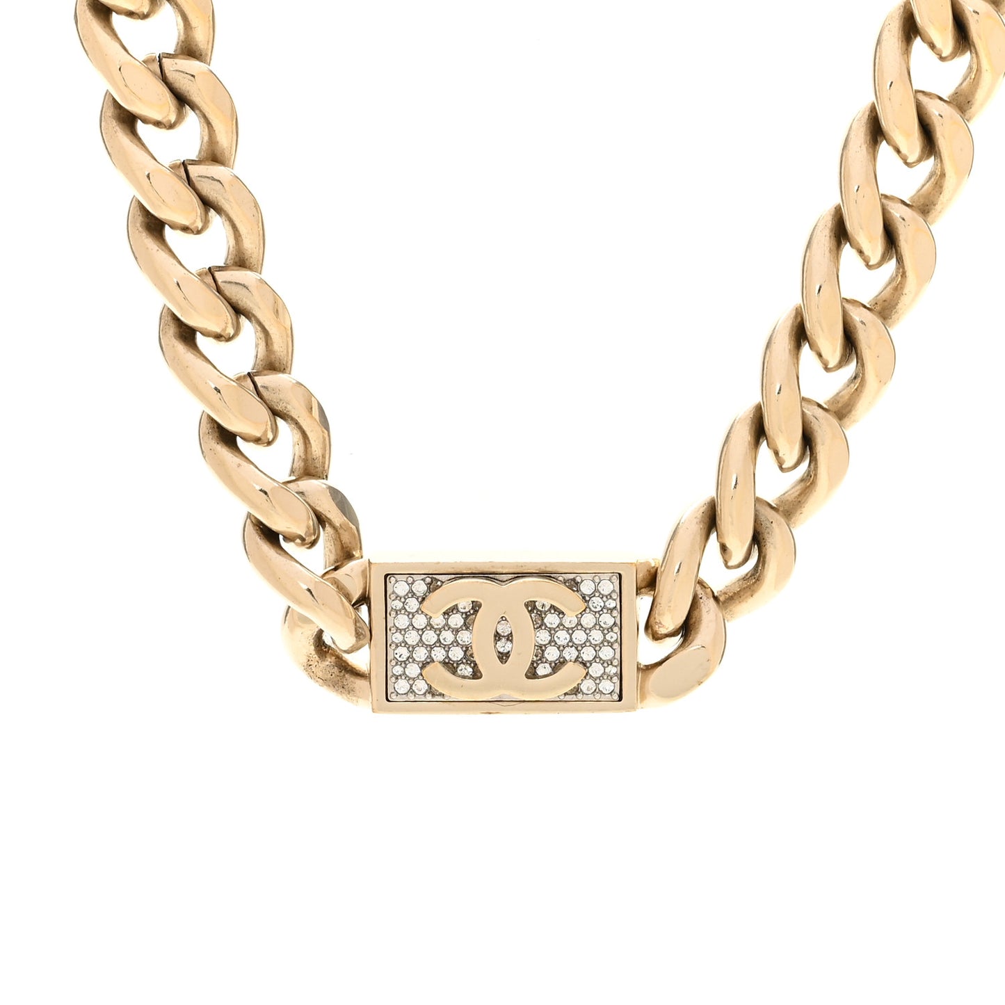 Crystal CC Chain Link Choker Necklace Gold