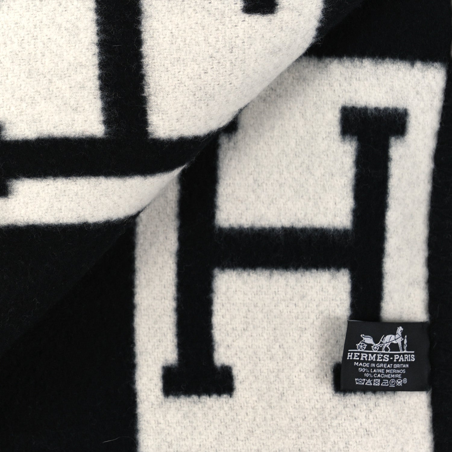 Hermes Wool Cashmere Avalon III Blanket Ecru Black 3 of 3