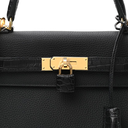 Hermes Togo Matte Porosus Crocodile Kelly Retourne Touch 28 Black 8 of 10
