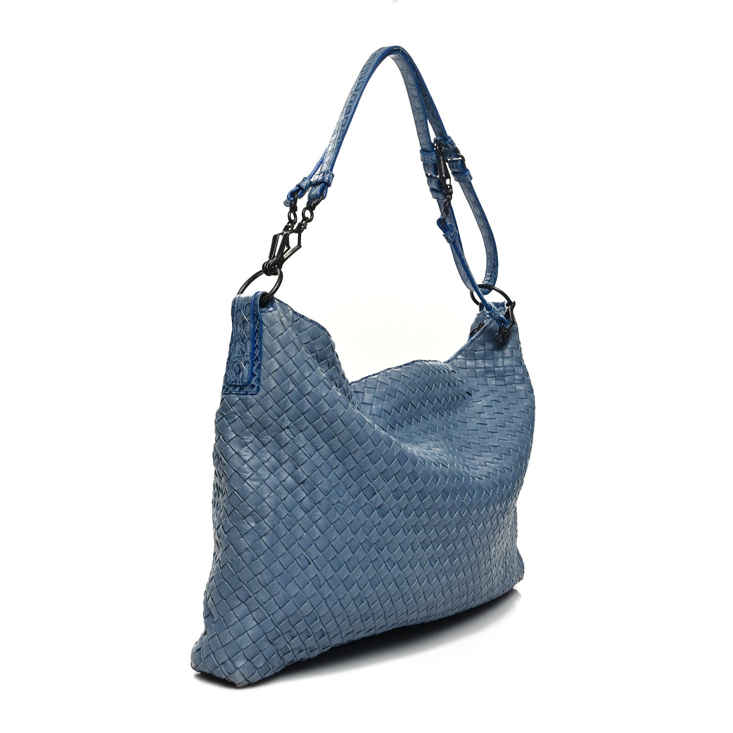 Bottega Veneta Nappa Torchon Alligator Intrecciato Hobo Bag Light Blue 3 of 11