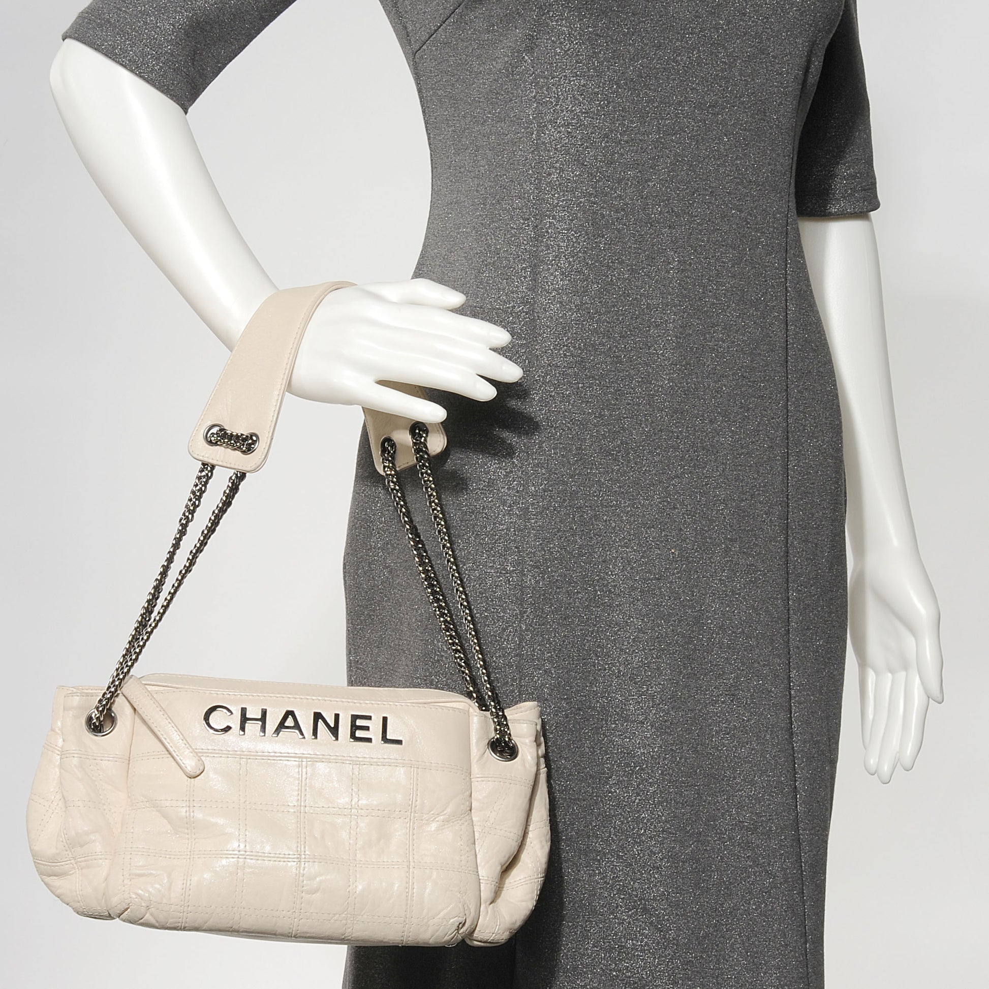 Chanel Lambskin LAX East West Shoulder Bag Ivory 2 of 7